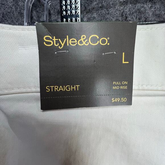 Style & Co Dobby Straight Leg Pants Womens L Cream Pull On Mid Rise Comfort New - Picture 10 of 14